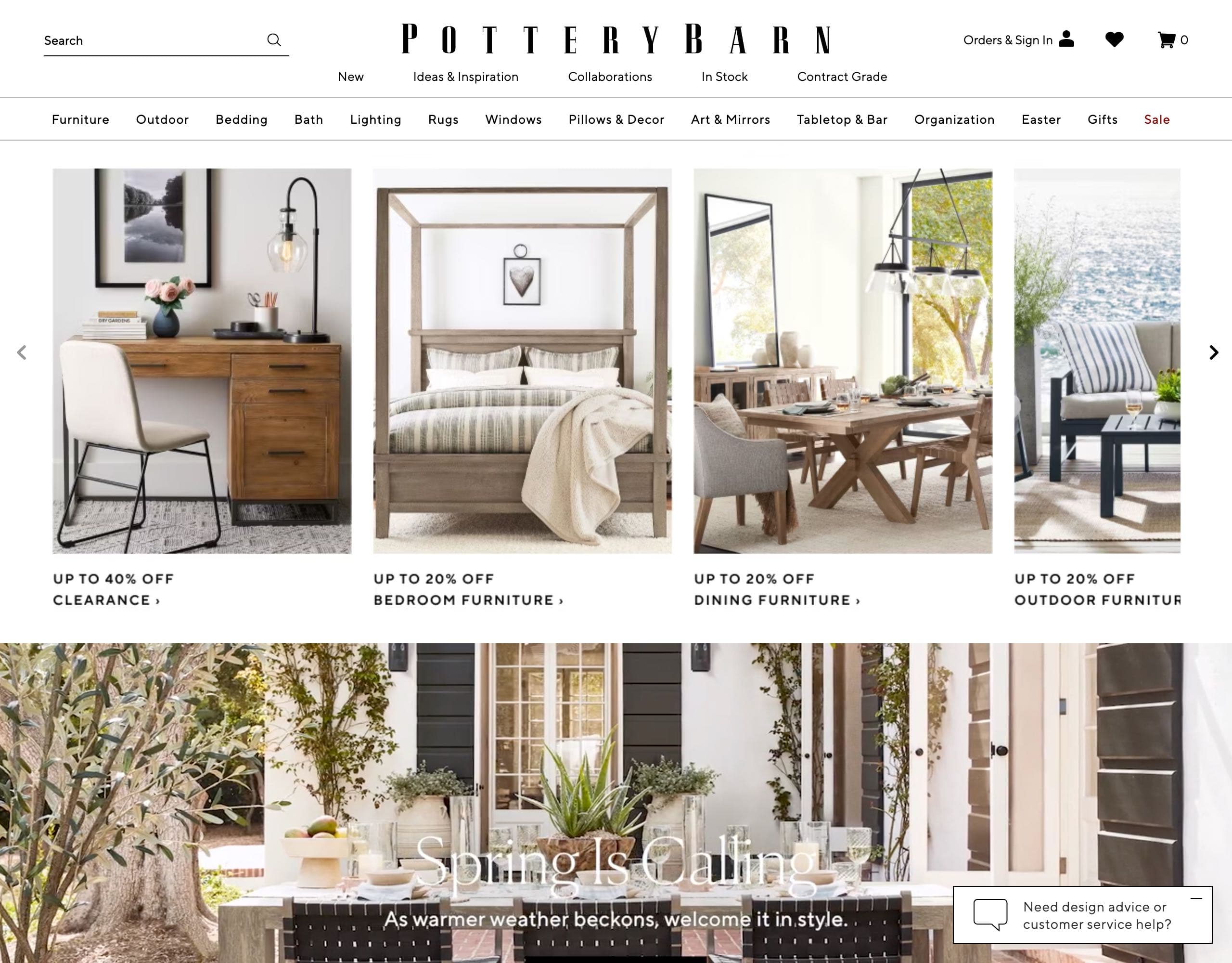 Pottery Barn website