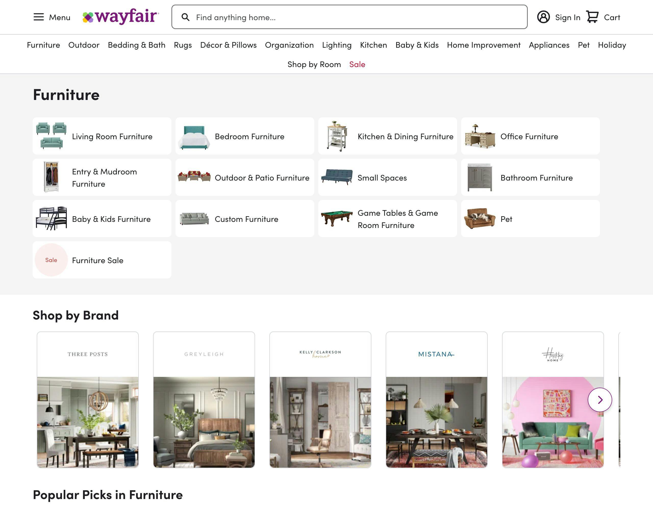 Wayfair website