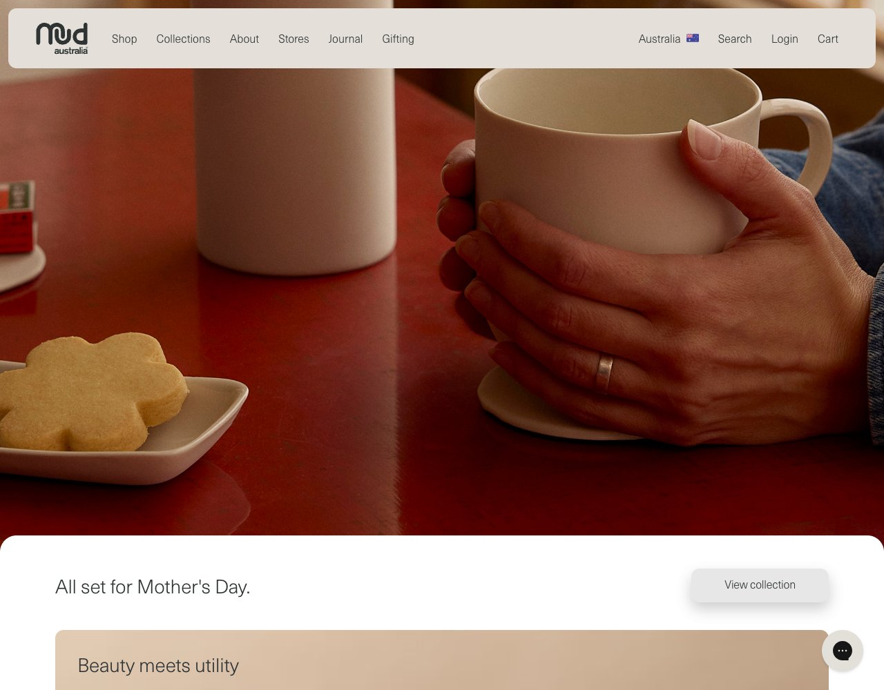 Mud Australia website, captured for Catalog's review